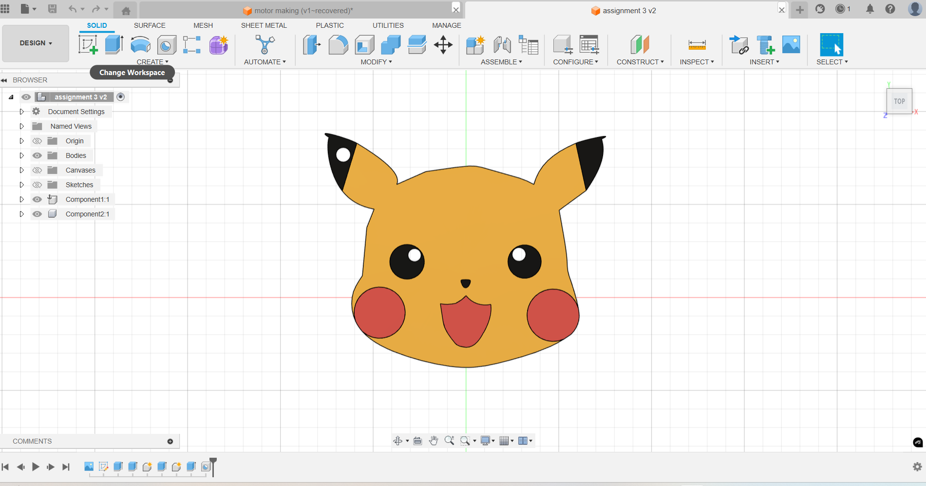 Pikachu Face Design in Fusion 360